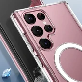 Samsung S22 Ultra Kılıf M-safe Şarj Özellikli Şeffaf Sert PC Embos Kapak thumbnail 8