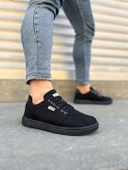 JY0118 REX Bağcıklı Keten Kumaş Erkek Günlük Sneaker Ayakkabı KST - Siyah thumbnail 1