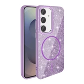 Samsung S24 FE Kılıf M-safe Şarj Özellikli Parlayan Simli Okso Kapak thumbnail 4