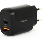 Philips 38W DLP4326 Hızlı Şarj Aleti Usba 18W ve Type-C 20W Çift Çıkışlı Başlık Siyah - 1
