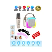 Mercitech K12 Kablosuz Bluetooth Hoparlör Bej Karaoke Mikrofon 5 Ses Efektli Rgb Hd Stereo Ses Usb/Sd/Fm - 1