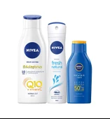 Nivea Q10 Sıkılaştırıcı Vücut Losyonu 250 ML+Fresh Kadın Sprey+Güneş Losyonu SPF50 100 ML thumbnail 2
