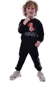 İrem Çocuk Giyim Erkek Çocuk Dinazor ve Yazı Desenli Mevsimlik Siyah Renk Eşofman Takımı - 1