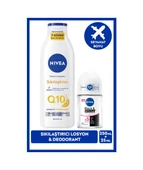 Nıvea Q10 Sıkılaştırıcı Vücut Losyonu 250ml Ve Kadın Roll-on Deodorant Black&white Invisible Clear 25ml, 72 Saat Anti-perspirant Ter Koruması, C Vitamini - 1