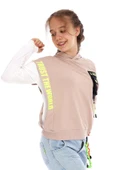 İrem Çocuk Giyim Kız Çocuk Cep Ve Kol Detaylı Kapüşonlu Kısa Sweatshirt - 2