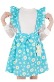 İrem Çocuk Giyim Kız Çocuk Çiçek Desenli Kolları Tül Ayıcıklı Salopet Turkuaz - 1