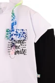 İrem Çocuk Giyim Kız Çocuk Make Me Smile Desenli Kapüşonlu Kaprili Takım Beyaz - 3