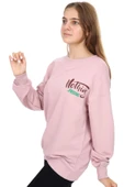 İrem Çocuk Giyim Kız Çocuk Çift Taraf Nothing Yazı Desenli Oversize Pudra Sweatshirt - 1
