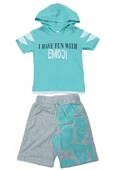 İrem Çocuk Giyim Erkek Çocuk Emoji Desenli Kapüşonlu Şortlu Takım - 1