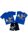 İrem Çocuk Giyim Erkek Çocuk Önü Arkası Yazı Resim Baskılı Şortlu Takım Lacivert - 1