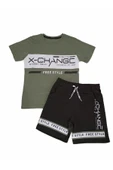 İrem Çocuk Giyim Erkek Çocuk Haki X Change Yazı Desenli Şortlu Takım - 1