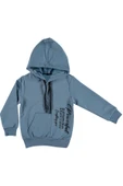 İrem Çocuk Giyim Erkek Çocuk Powerful Yazı Desenli Kanguru Cepli Kapüşonlu Açık Mavi Sweatshirt - 1