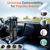 2’si 1 Arada Ayarlanabilir Araç Bardak Tutucu, Genişleyebilir Üst Kısım 3”-6.2”, Şişe Adaptörü, Araba Organizatörü, Daya - 6