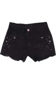 İrem Çocuk Giyim Kız Çocuk Kuş Gözü Aksesuarlı Nakışlı Kısa Şort Siyah - 1