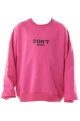 İrem Çocuk Giyim Kız Çocuk Don't Anounce Çift Taraf Yazı Desenli Fuşya Renk Oversize Sweatshirt - 1