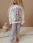 Cg Kids Labubu Donut Baskılı Lila Renk Eşofman Takımı 2 Iplik Kız Çocuk Alt Üst Takım - 2