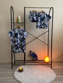 Cg Kids Lacivert Ince Keten Yaprak Desen Kaliteli Kumaş Erkek Çocuk Alt Üst Takım - 2