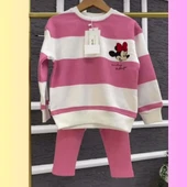 Cg Kids Pembe Beyaz Çizgili Minnie Mouse Karakter Baskılı Kız Çocuk Eşofman Takım - 2