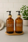 Amber Cam İkili Sıvı Sabunluk Seti 500 ml Bambu Altlıklı thumbnail 1