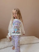 Cg Kids Labubu Donut Baskılı Lila Renk Eşofman Takımı 2 Iplik Kız Çocuk Alt Üst Takım - 1