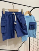 Cg Kids Lacivert Kargo Cep Şort Detaylı Kaliteli Kumaş Erkek Çocuk Alt Üst Takım - 2