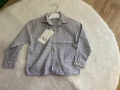 Keten Gri Beyaz Çizgili Erkek Çocuk Gömlek - 1