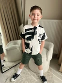 Cg Kids Siyah Desenli Basic Alt Yeşil Kargo Cepli Kot Şort Erkek Çocuk Alt Üst Takım - 1