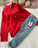 Kırmızı Keten Gömlek & Jean Pantolon Erkek Çocuk Alt Üst Takım - 1