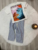 Cg Kids Ince Keten Çizgili Üst Pamuklu Sırt Baskı Detaylı Mükemmel Kaliteli Erkek Çocuk Alt Üst Takım - 4