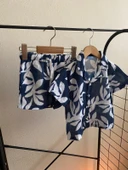 Cg Kids Lacivert Ince Keten Yaprak Desen Kaliteli Kumaş Erkek Çocuk Alt Üst Takım - 5