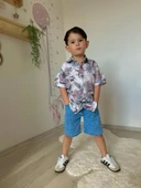 Cg Kids Yaprak Desenli Keten Gömlek Jean Kot Şort Erkek Çocuk Alt Üst Takım - 1