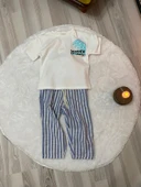 Cg Kids Ince Keten Çizgili Üst Pamuklu Sırt Baskı Detaylı Mükemmel Kaliteli Erkek Çocuk Alt Üst Takım - 2