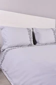 Yaprak İşlemeli Çift Kişilik Nevresim Takımı Gri %100 Pamuk thumbnail 1