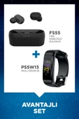Polosmart FS55 Kablosuz Kulaklık + Polosmart PSSW13 Akıllı Bileklik Set Siyah - 1