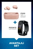 Polosmart FS55 Kablosuz Kulaklık Pembe + Polosmart PSSW13 Akıllı Bileklik Siyah Set - 1