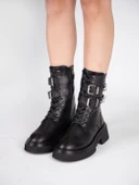 Stato - Siyah Hakiki Deri Fermuarlı Kadın Postal Bot thumbnail 1