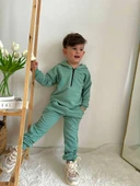 Yeşil Yarı Fermuarlı Silikon Kabartma Baskılı Eşofman Takım - 4