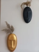 Dekoratif 2'li Yüz Duvar Vazosu, Duvar Süsü, Heykel Aksesuar Siyah Gold Maske thumbnail 3