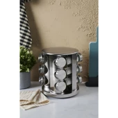 Perotti Metal Döner Standlı Yuvarlak Cam Metal Kapaklı Casa Inox 12`li Standlı Baharatlık Seti - 1