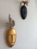 Dekoratif 2'li Yüz Duvar Vazosu, Duvar Süsü, Heykel Aksesuar Siyah Gold Maske thumbnail 1
