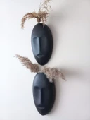 Dekoratif 2'li Yüz Duvar Vazosu, Duvar Süsü, Heykel Aksesuar Siyah Maske thumbnail 2