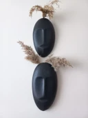 Dekoratif 2'li Yüz Duvar Vazosu, Duvar Süsü, Heykel Aksesuar Siyah Maske thumbnail 3