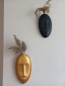 Dekoratif 2'li Yüz Duvar Vazosu, Duvar Süsü, Heykel Aksesuar Siyah Gold Maske thumbnail 4