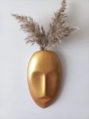 Dekoratif Maske Duvar Vazosu, Duvar Dekoru, Heykel Duvar Süsü, Gold thumbnail 4
