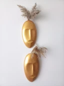 Dekoratif 2'li Yüz Duvar Vazosu, Duvar Süsü, Heykel Aksesuar Gold Maske thumbnail 3