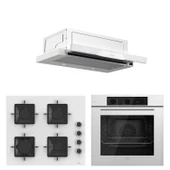 Ferre QBL62CB - SS206 -D037 60 cm Beyaz Cam Turbolu Aspiratörlü Ankastre Set - Yeni thumbnail 1