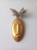 Dekoratif Maske Duvar Vazosu, Duvar Dekoru, Heykel Duvar Süsü, Gold thumbnail 3