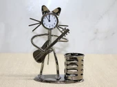 Metal Gitar Çalan Müzisyen Kedi Saat Ve Kalemlik - 1