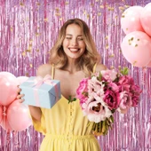 Ekstra Metalize Parlak Saçaklı Arka Fon Perde Rose Gold - 3