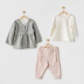Andywawa AC24128 Ballerina 3lü Bebe Takım Grey Ecru Pink - 1
